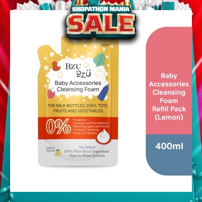 BZU BZU - Baby Accessories Cleansing Foam 100% Plant Based Ingredients Easy to Rinse Formula Lemon Flavour Refill (Suitable for Milk Bottles Dish Toys Fruits & Vegetables) 400ml