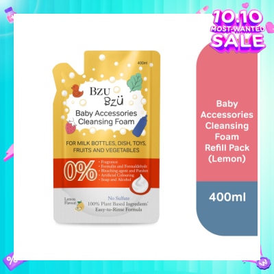 BZU BZU Baby Accessories Cleansing Foam 100% Plant Based Ingredients Easy to Rinse Formula Lemon Flavour Refill (Suitable for Milk Bottles Dish Toys Fruits & Vegetables) 400ml