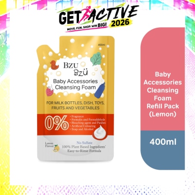 BZU BZU - Baby Accessories Cleansing Foam 100% Plant Based Ingredients Easy to Rinse Formula Lemon Flavour Refill (Suitable for Milk Bottles Dish Toys Fruits & Vegetables) 400ml image