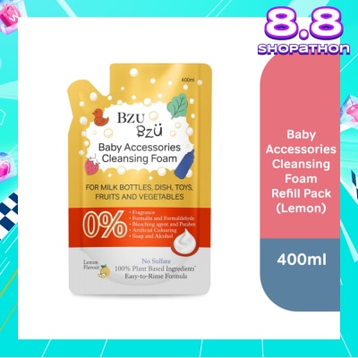 BZU BZU Baby Accessories Cleansing Foam 100% Plant Based Ingredients Easy to Rinse Formula Lemon Flavour Refill (Suitable for Milk Bottles Dish Toys Fruits & Vegetables) 400ml