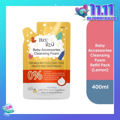 BZU BZU Baby Accessories Cleansing Foam 100% Plant Based Ingredients Easy to Rinse Formula Lemon Flavour Refill (Suitable for Milk Bottles Dish Toys Fruits & Vegetables) 400ml