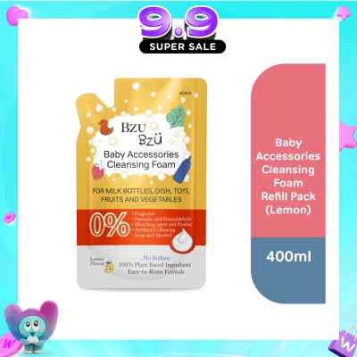 BZU BZU - Baby Accessories Cleansing Foam 100% Plant Based Ingredients Easy to Rinse Formula Lemon Flavour Refill (Suitable for Milk Bottles Dish Toys Fruits & Vegetables) 400ml image