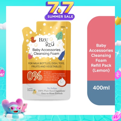 BZU BZU - Baby Accessories Cleansing Foam 100% Plant Based Ingredients Easy to Rinse Formula Lemon Flavour Refill (Suitable for Milk Bottles Dish Toys Fruits & Vegetables) 400ml