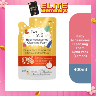 BZU BZU Baby Accessories Cleansing Foam 100% Plant Based Ingredients Easy to Rinse Formula Lemon Flavour Refill (Suitable for Milk Bottles Dish Toys Fruits & Vegetables) 400ml