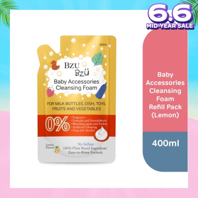 BZU BZU Baby Accessories Cleansing Foam 100% Plant Based Ingredients Easy to Rinse Formula Lemon Flavour Refill (Suitable for Milk Bottles Dish Toys Fruits & Vegetables) 400ml