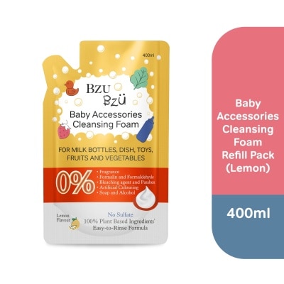 BZU BZU Baby Accessories Cleansing Foam 100% Plant Based Ingredients Easy to Rinse Formula Lemon Flavour Refill (Suitable for Milk Bottles Dish Toys Fruits & Vegetables) 400ml