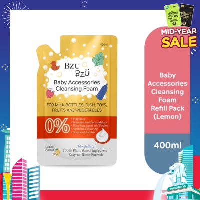 BZU BZU Baby Accessories Cleansing Foam 100% Plant Based Ingredients Easy to Rinse Formula Lemon Flavour Refill (Suitable for Milk Bottles Dish Toys Fruits & Vegetables) 400ml