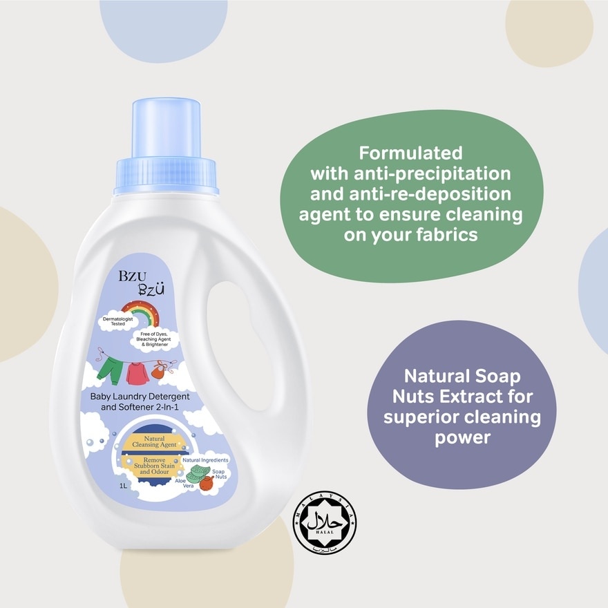 2 in 1 Baby Laundry Detergent and Softener Natural Cleansing Agent (Remove Stubborn Stain & Odour) 1L