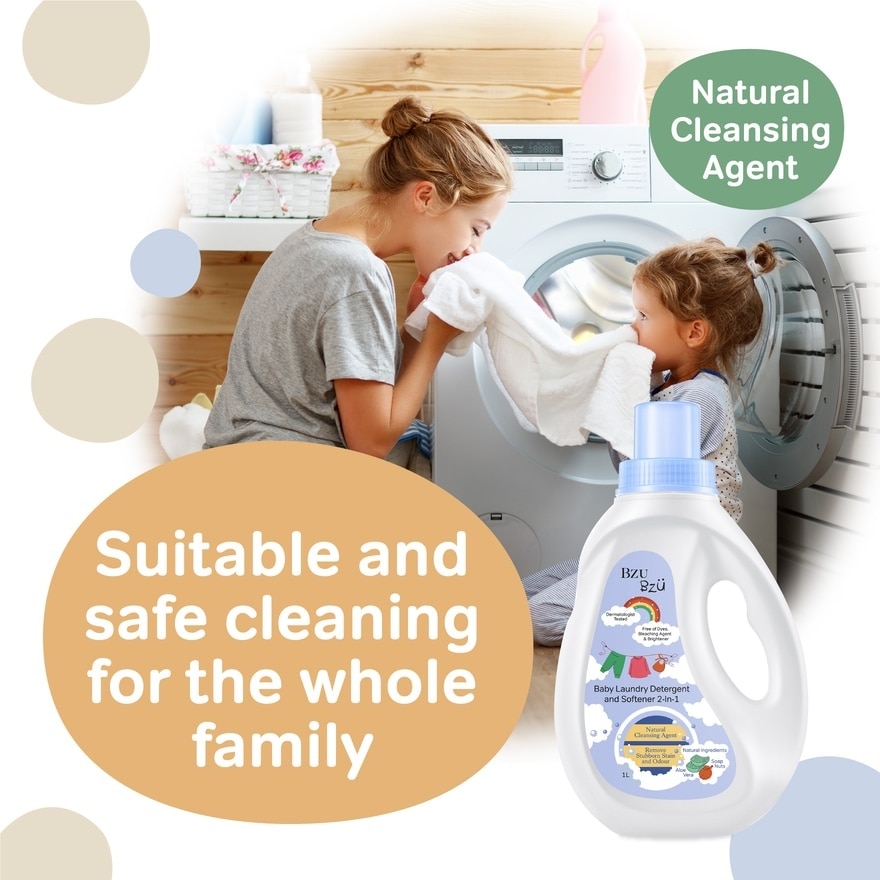 2 in 1 Baby Laundry Detergent and Softener Natural Cleansing Agent (Remove Stubborn Stain & Odour) 1L