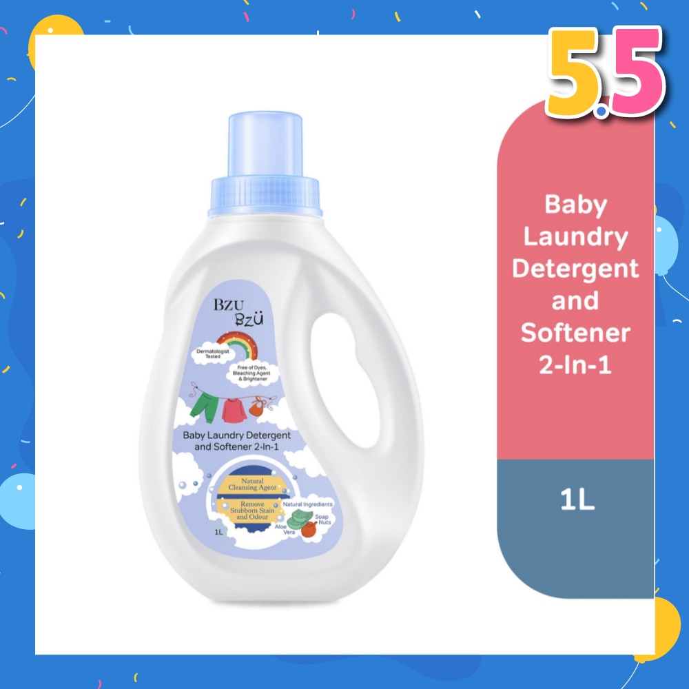 2 in 1 Baby Laundry Detergent and Softener Natural Cleansing Agent (Remove Stubborn Stain & Odour) 1L