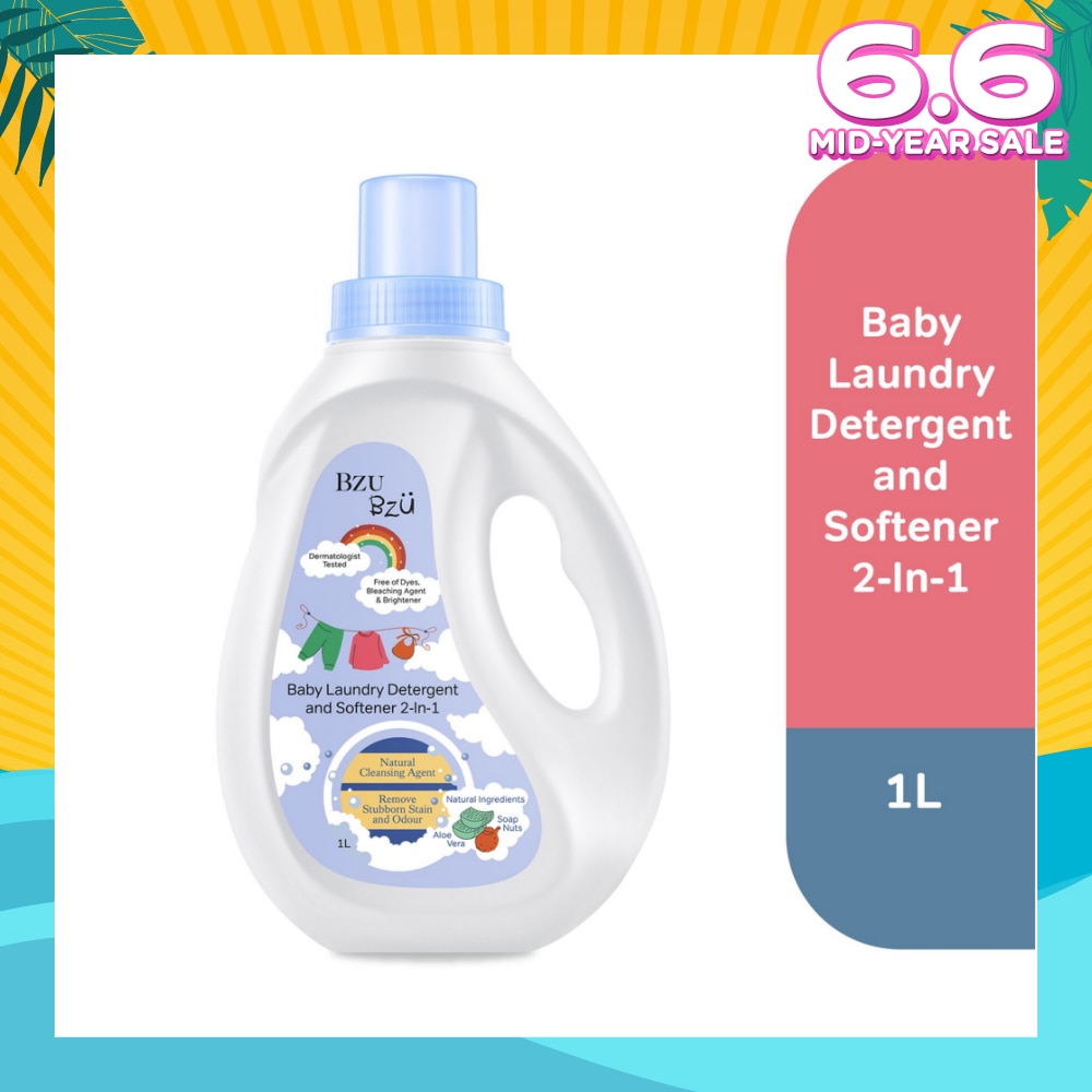 2 in 1 Baby Laundry Detergent and Softener Natural Cleansing Agent (Remove Stubborn Stain & Odour) 1L