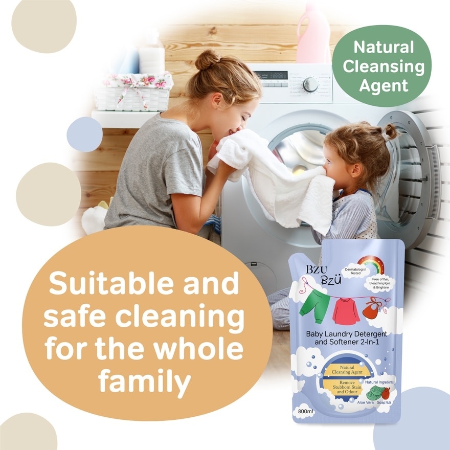 2 in 1 Baby Laundry Detergent and Softener Natural Cleansing Agent Refill (Remove Stubborn Stain & Odour) 800ml