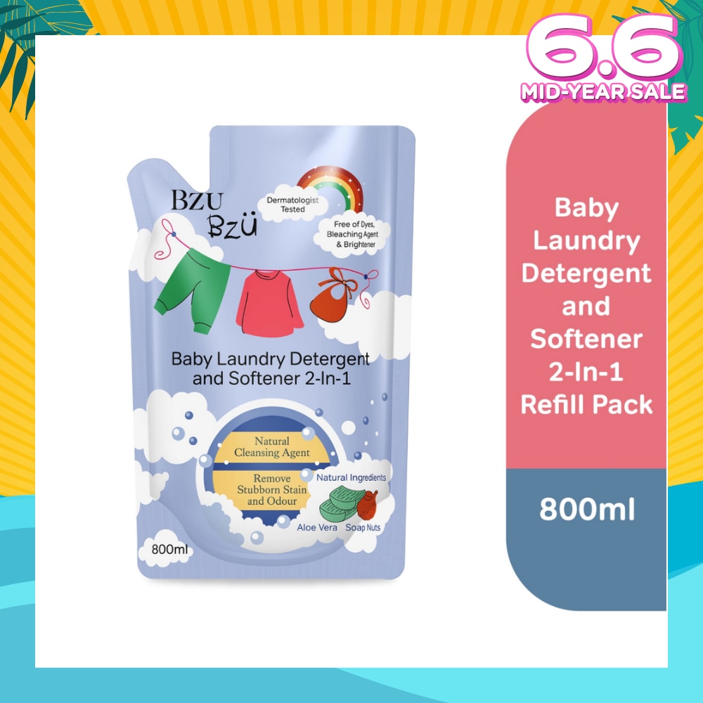 2 in 1 Baby Laundry Detergent and Softener Natural Cleansing Agent Refill (Remove Stubborn Stain & Odour) 800ml