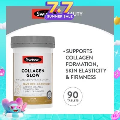 SWISSE - Collagen Glow Tablet with Collagen Peptides & Vitamin C (Supports Collagen Formation Skin Elasticity & Firmness) 90s (Expiry: Apr`2027)