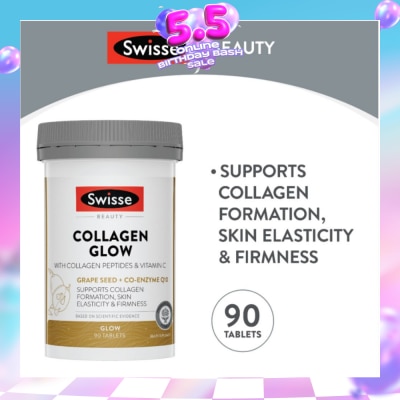 SWISSE - Collagen Glow Tablet with Collagen Peptides & Vitamin C (Supports Collagen Formation Skin Elasticity & Firmness) 90s