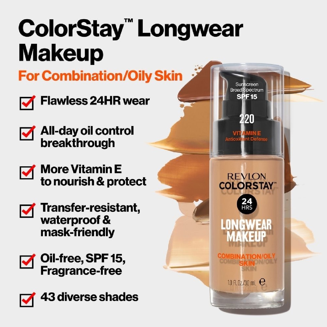 ColorStay™ Longwear Makeup SPF 15 Foundation for Combination-Oily Skin #180 Sand Beige 30ml