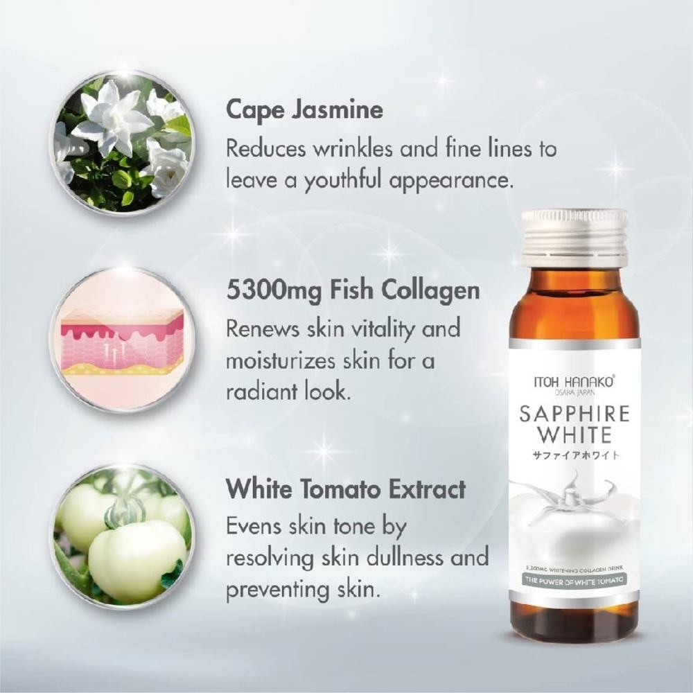 Sapphire White Whitening Collagen Drink 5300mg (Helps Lighten Skin Complexion) 50ml x 10s