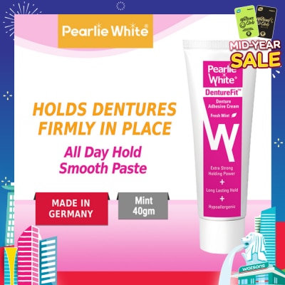 PEARLIE WHITE® Denture Fit Denture Adhesive Cream Fresh Mint (Improved Longer LAsting Hold Extra Strong Hold Power) 40g