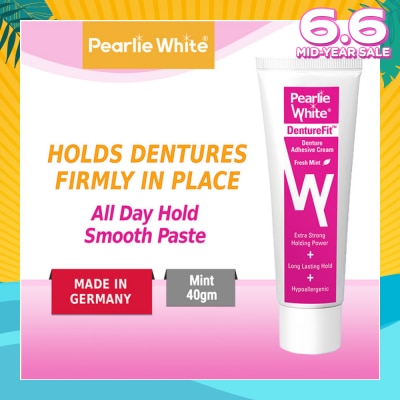 PEARLIE WHITE® Denture Fit Denture Adhesive Cream Fresh Mint (Improved Longer LAsting Hold Extra Strong Hold Power) 40g