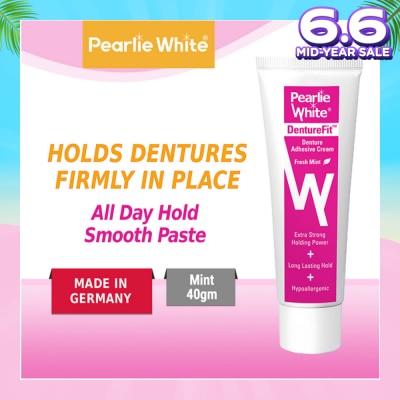 PEARLIE WHITE® Denture Fit Denture Adhesive Cream Fresh Mint (Improved Longer LAsting Hold Extra Strong Hold Power) 40g