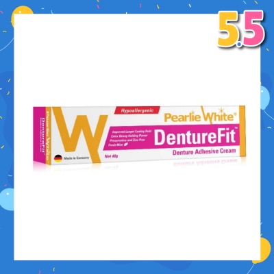 PEARLIE WHITE® Denture Fit Denture Adhesive Cream Fresh Mint (Improved Longer LAsting Hold Extra Strong Hold Power) 40g