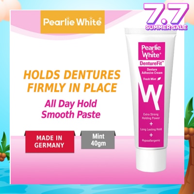 PEARLIE WHITE® Denture Fit Denture Adhesive Cream Fresh Mint (Improved Longer LAsting Hold Extra Strong Hold Power) 40g
