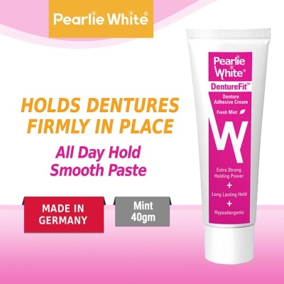 PEARLIE WHITE® Denture Fit Denture Adhesive Cream Fresh Mint (Improved Longer LAsting Hold Extra Strong Hold Power) 40g