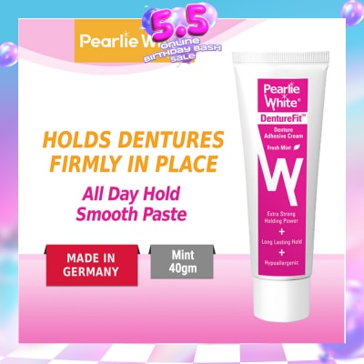 PEARLIE WHITE® - Denture Fit Denture Adhesive Cream Fresh Mint (Improved Longer LAsting Hold Extra Strong Hold Power) 40g