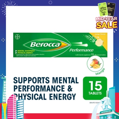 BEROCCA Performance Effervescent Mango Flavour 15s (Expiry: Nov`2025)