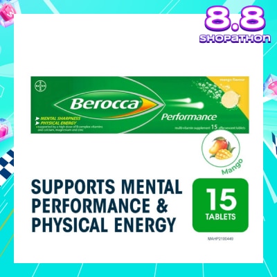 BEROCCA Performance Effervescent Mango Flavour 15s (Expiry: Nov`2025)