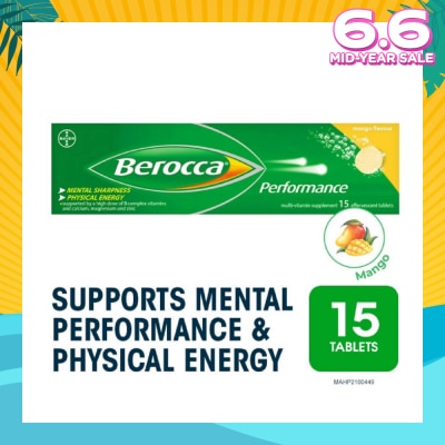 BEROCCA Performance Effervescent Mango Flavour 15s (Expiry: Nov`2025)