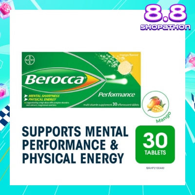 BEROCCA Performance Vitamin B Mango Energy Effervescent Tablet 30 Tablets