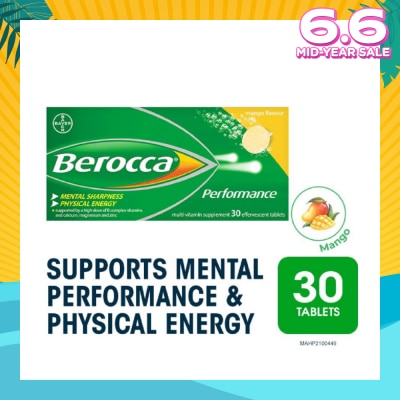 BEROCCA Performance Vitamin B Mango Energy Effervescent Tablet 30 Tablets