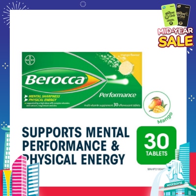 BEROCCA Performance Vitamin B Mango Energy Effervescent Tablet 30 Tablets