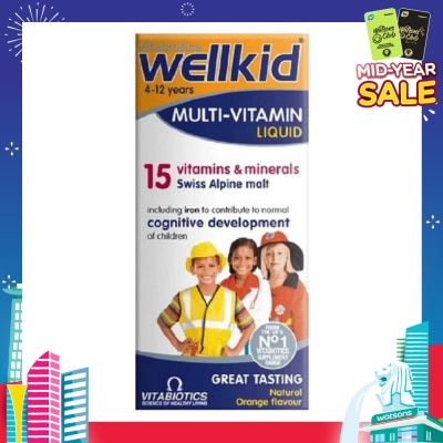VITABIOTICS Wellkid Multi-Vitamin Liquid Swiss Alpine Malt Natural Orange Flavour (For 4 to 12yrs old) 150ml