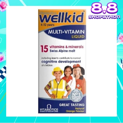 VITABIOTICS Wellkid Multi-Vitamin Liquid Swiss Alpine Malt Natural Orange Flavour (For 4 to 12yrs old) 150ml