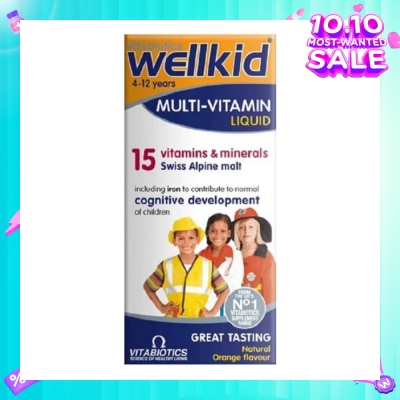 VITABIOTICS Wellkid Multi-Vitamin Liquid Swiss Alpine Malt Natural Orange Flavour (For 4 to 12yrs old) 150ml (Expiry: Jun`2026)