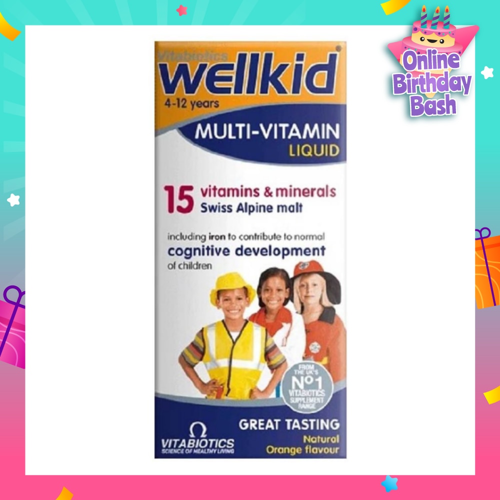 Wellkid Multi-Vitamin Liquid Swiss Alpine Malt Natural Orange Flavour (For 4 to 12yrs old) 150ml