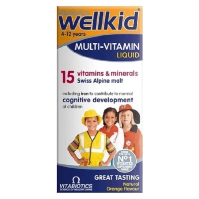 VITABIOTICS Wellkid Multi-Vitamin Liquid Swiss Alpine Malt Natural Orange Flavour (For 4 to 12yrs old) 150ml