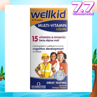 VITABIOTICS Wellkid Multi-Vitamin Liquid Swiss Alpine Malt Natural Orange Flavour (For 4 to 12yrs old) 150ml