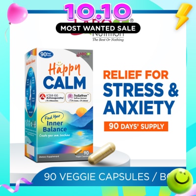 LABO NUTRITION Happy CALM Dietary Supplement Veggie Capsule (Ashwagandha & Saffron Extract To Reduce Stress, Relax Mood, Calm Brain, & Restful Sleep) 90s image