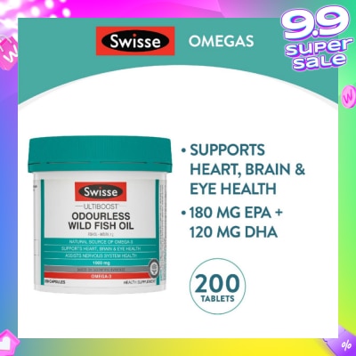 SWISSE Ultiboost Odourless Wild Fish Oil Capsule 1000mg (Supports Heart Brain & Eye Health) 200s