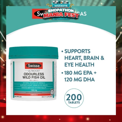 SWISSE - Ultiboost Odourless Wild Fish Oil Capsule 1000mg (Supports Heart Brain & Eye Health) 200s
