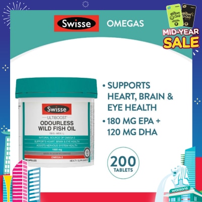 SWISSE Ultiboost Odourless Wild Fish Oil Capsule 1000mg (Supports Heart Brain & Eye Health) 200s