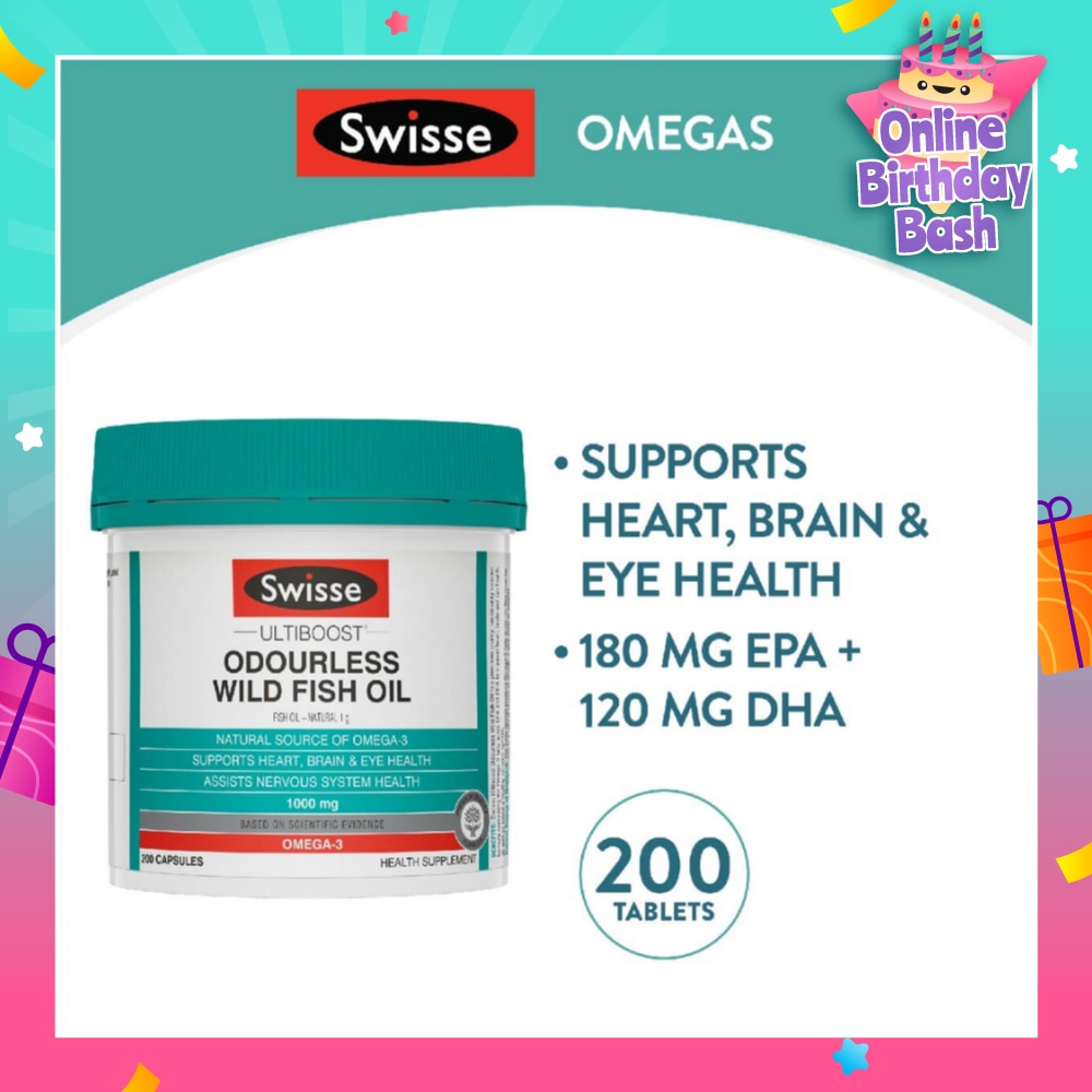 Ultiboost Odourless Wild Fish Oil Capsule 1000mg (Supports Heart Brain & Eye Health) 200s