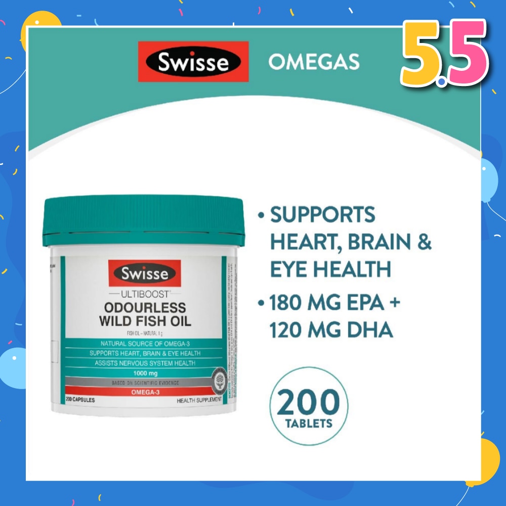 Ultiboost Odourless Wild Fish Oil Capsule 1000mg (Supports Heart Brain & Eye Health) 200s