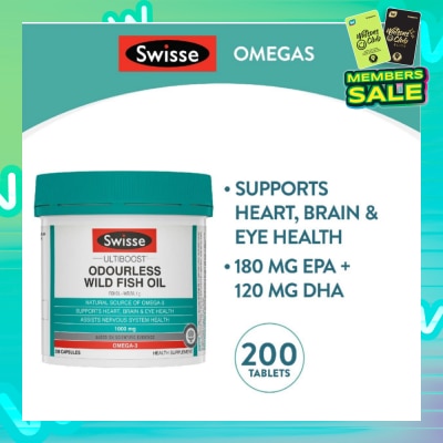 SWISSE Ultiboost Odourless Wild Fish Oil Capsule 1000mg (Supports Heart Brain & Eye Health) 200s