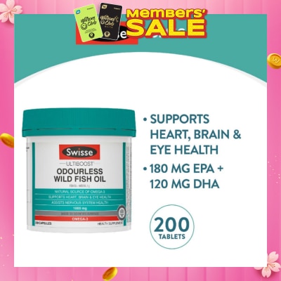 SWISSE Ultiboost Odourless Wild Fish Oil Capsule 1000mg (Supports Heart Brain & Eye Health) 200s