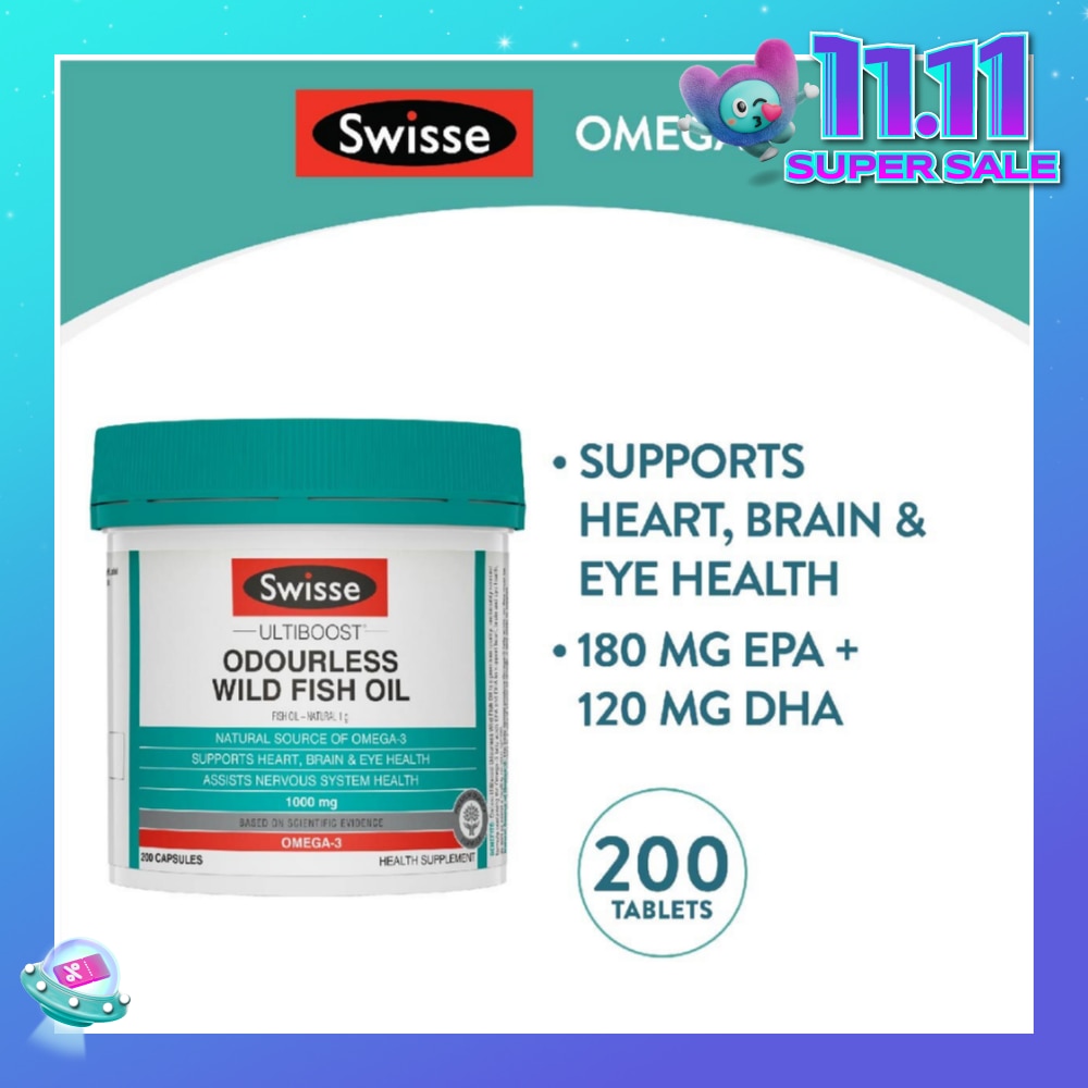 Ultiboost Odourless Wild Fish Oil Capsule 1000mg (Supports Heart Brain & Eye Health) 200s