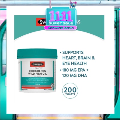 SWISSE Ultiboost Odourless Wild Fish Oil Capsule 1000mg (Supports Heart Brain & Eye Health) 200s image